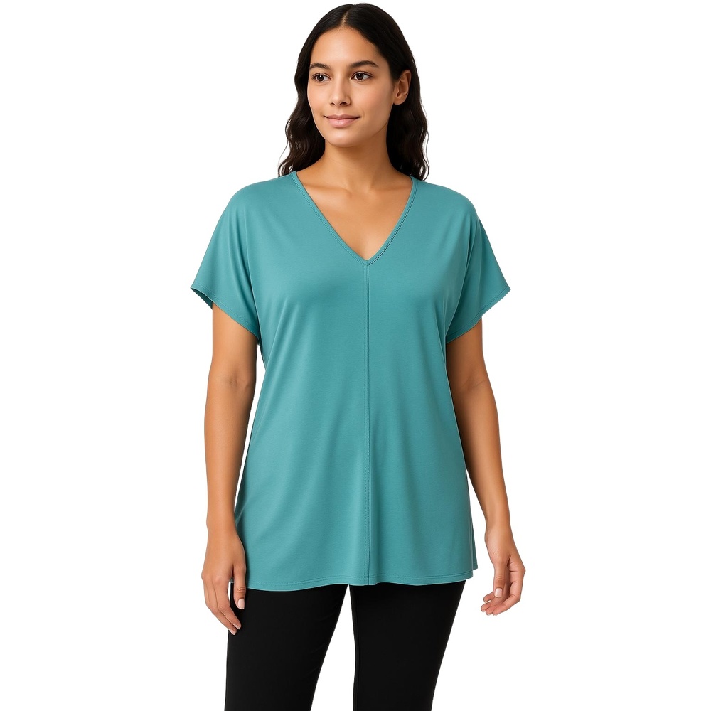 BAR III‎ Teal Short Sleeves VNeck Flowy Modern Essential Top Womens XL